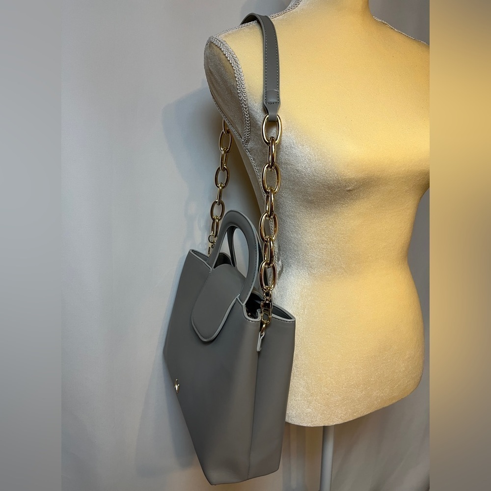 NWOT. House of Want Snack Top Handle Vegan Leather Satchel in Stone Grey. - Picture 5 of 5